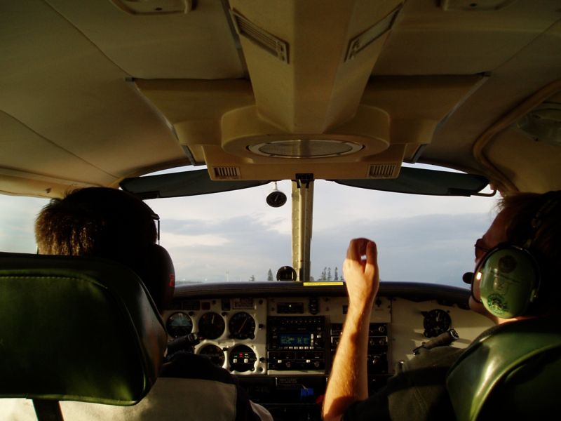 Pilots Olivier Burkle and David Woollam performaning pre-takeoff checks, Langley Flying School